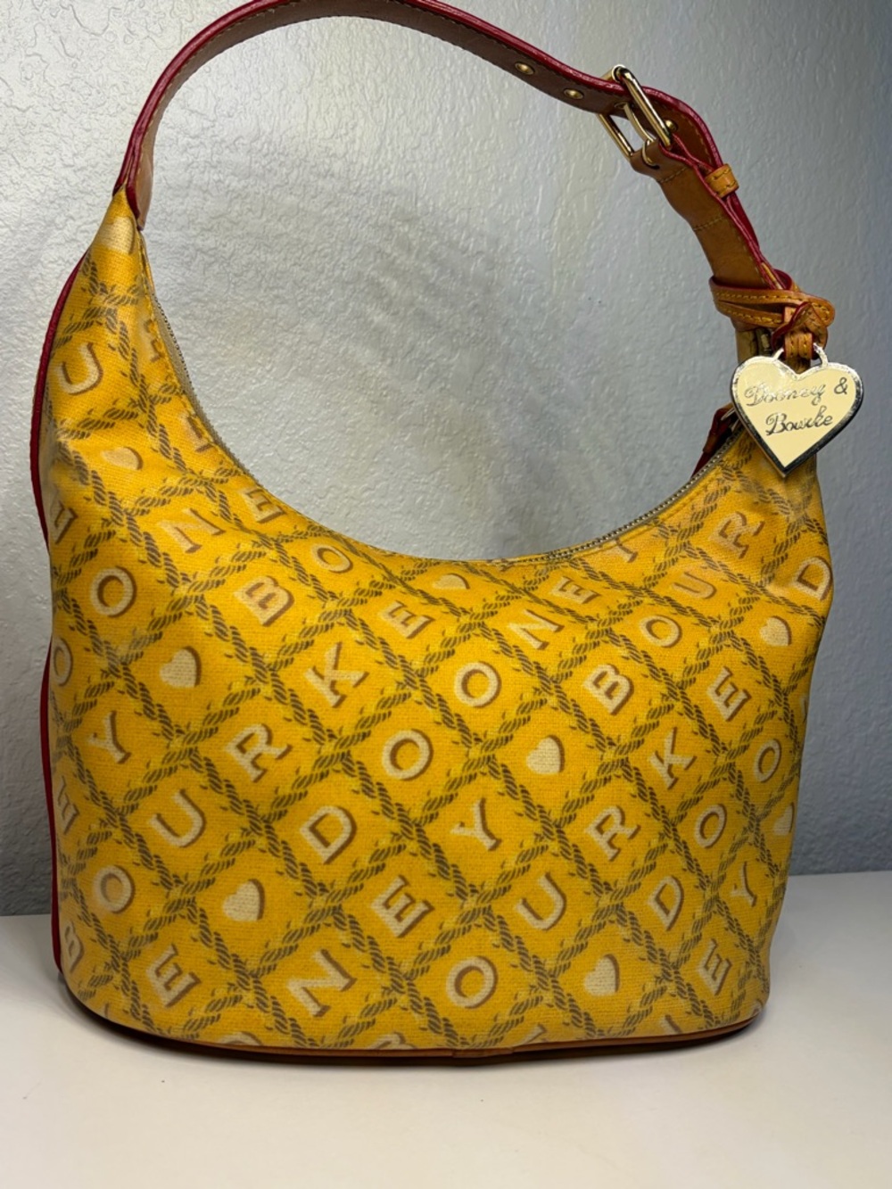 Vintage Dooney & Bourke Yellow Signature Hobo with Red/ Tan Trim - Picture 2 of 10